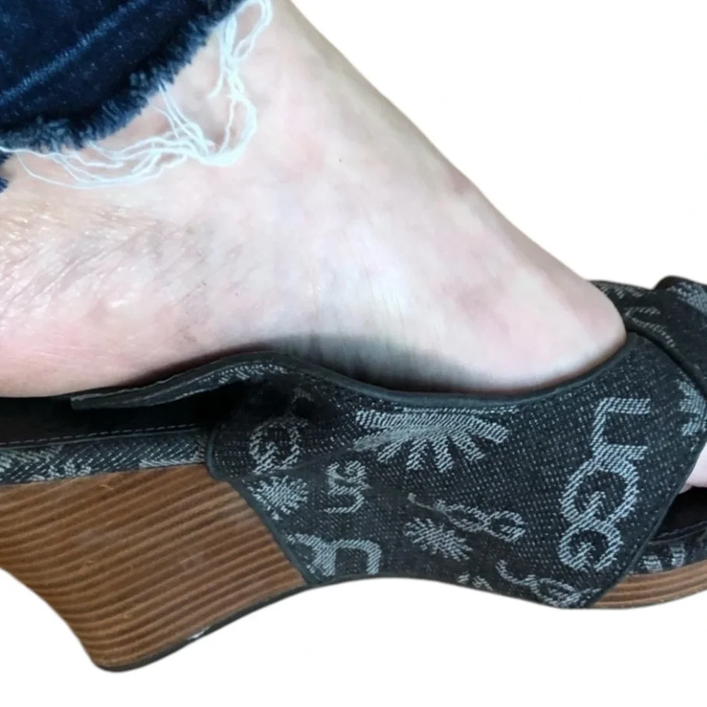UGG size 10 Black Denim open toe slingback wedge